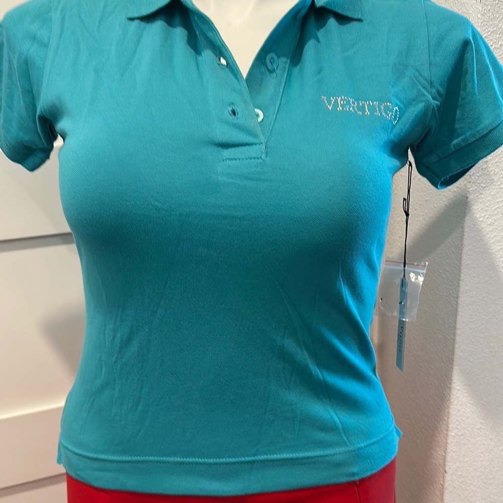 NWT Vertigo Paris Blue Polo Fitted Short Sleeve Tee Size M